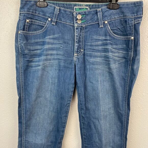 Wrangler Premium Patch Boot Cut Jeans Size 9/10X32 - Picture 2 of 8